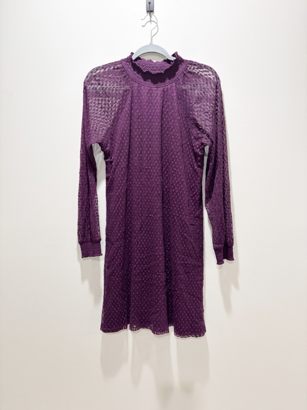 Nina Leonard Plum Lace Long-Sleeve Shift Dress Mock Neck Chic Elegant Size XL
